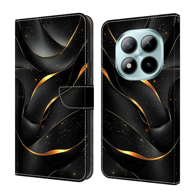 Voor Xiaomi Redmi Note 15 Pro+ 5G hoesje inklapbare standaard portemonnee patroon print PU lederen flip telefoonhoes - Gouden lint