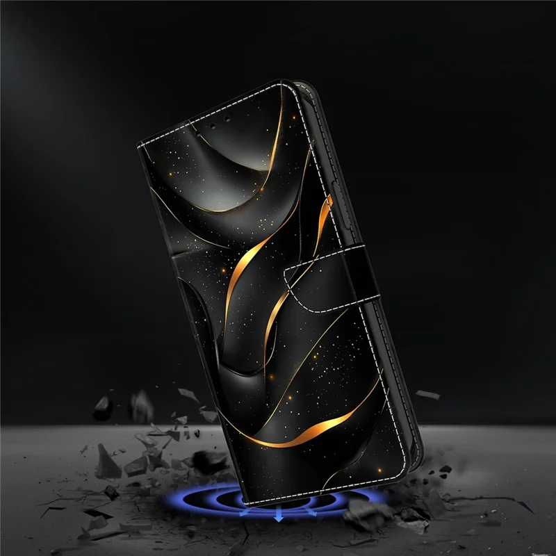 Voor Xiaomi Redmi Note 15 Pro+ 5G hoesje inklapbare standaard portemonnee patroon print PU lederen flip telefoonhoes - Gouden lint