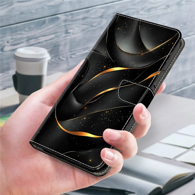 Voor Xiaomi Redmi Note 15 Pro+ 5G hoesje inklapbare standaard portemonnee patroon print PU lederen flip telefoonhoes - Gouden lint