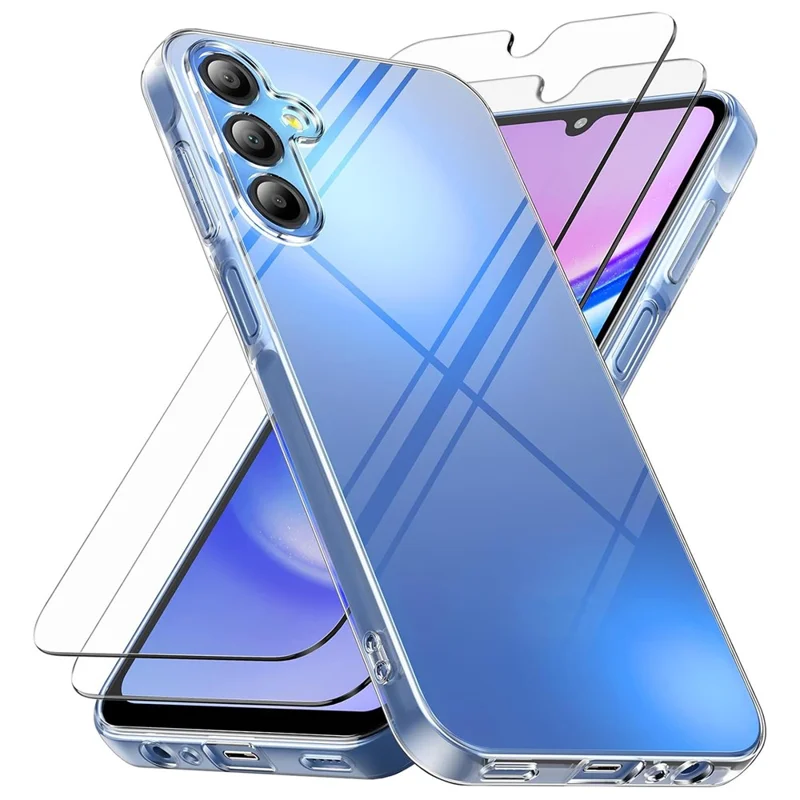 For Samsung Galaxy A37 Case TPU Clear Phone Cover + 2PCS Tempered Glass Screen Film 2.5D Arc Edge