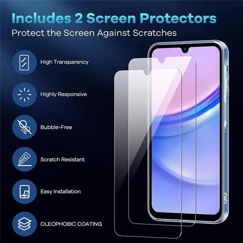 For Samsung Galaxy A57 5G Case TPU Clear Phone Cover + 2PCS Tempered Glass Screen Film 2.5D Arc Edge