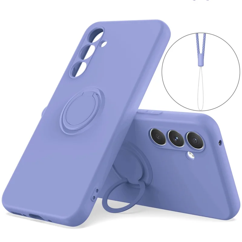 Capa de Silicone para Samsung Galaxy A37 com Anel de Suporte e Alça - Roxo