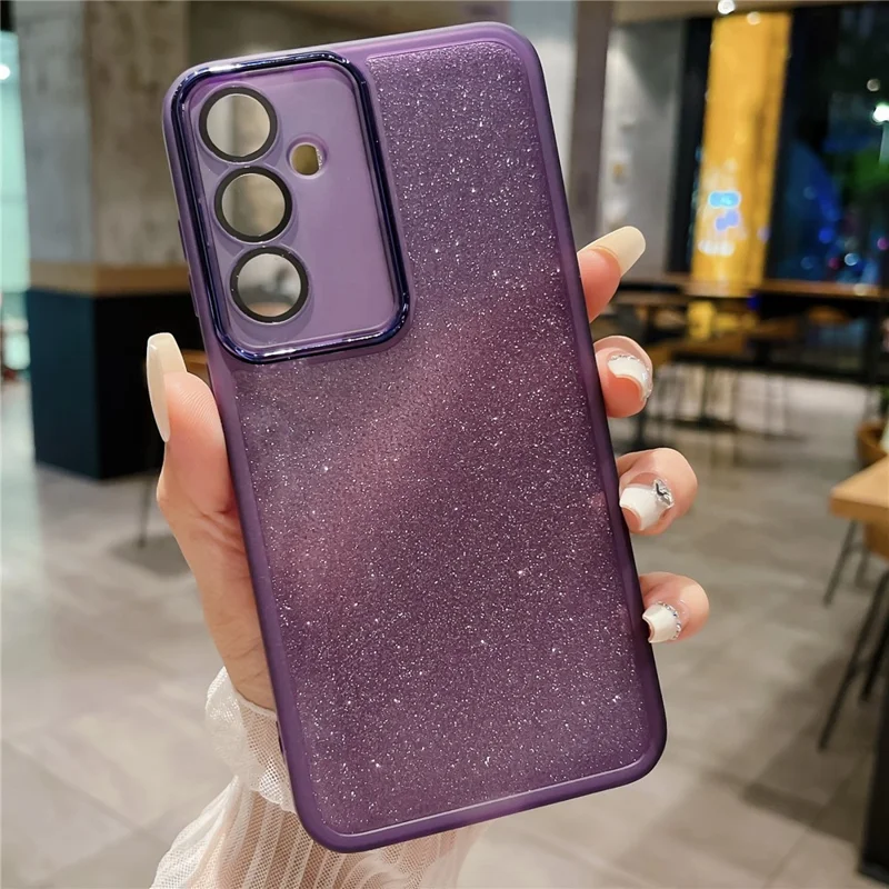 For Samsung Galaxy S26  /  S26 Pro Case Clear TPU Phone Cover With Camera Lens Protector Glitter Sticker - Transparent Purple
