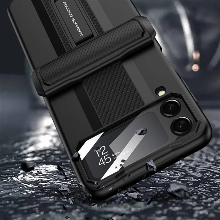 Serie GKK Super Car Per Samsung Galaxy Z Flip4 5G Canniera Magnetica Protezione Del Telefono Custodia in Fibra di Carbonio PC Copertina di Cablema Nascosta Con Vetro Temperato Film a Schermo Piccolo - Rosa