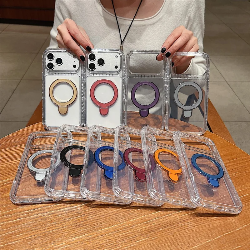 Cover per iPhone 17 Pro Max Compatibile con MagSafe con Supporto a Cavalletto Antiurto in PC + TPU Trasparente - Rosso Vino