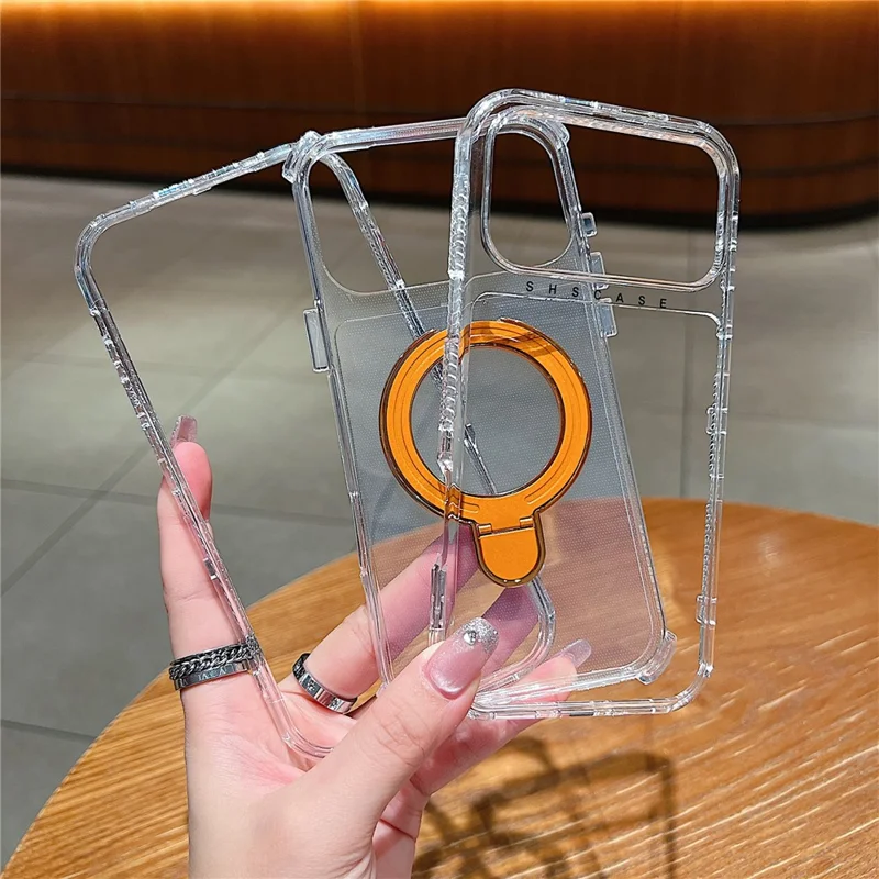 Cover per iPhone 17 Pro Compatibile con MagSafe con Supporto a Cavalletto Antiurto in PC + TPU Trasparente - Rosso Vino