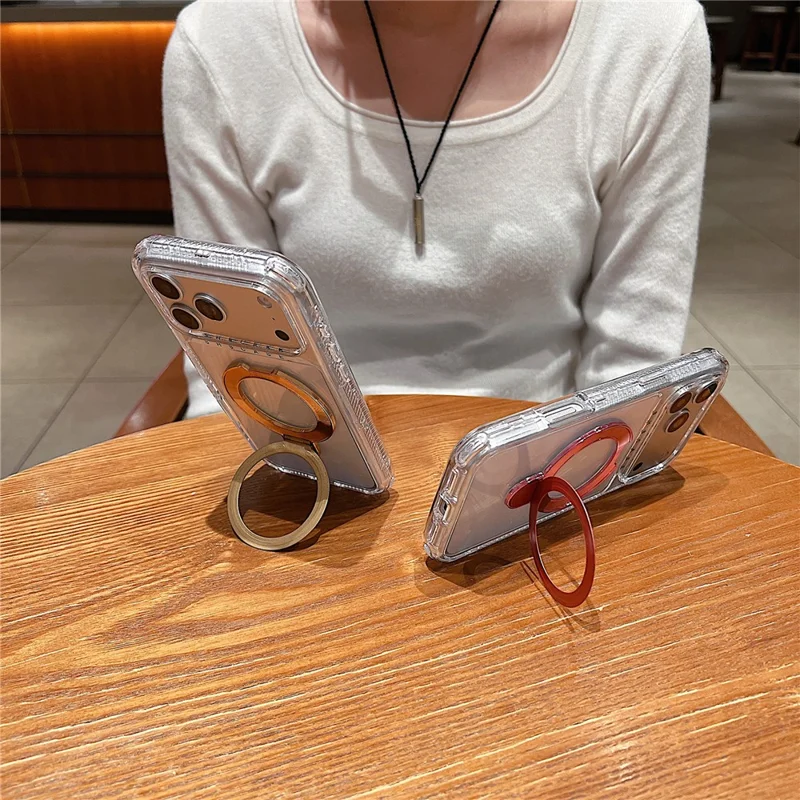 Cover per iPhone 17 Pro Compatibile con MagSafe con Supporto a Cavalletto Antiurto in PC + TPU Trasparente - Rosso Vino