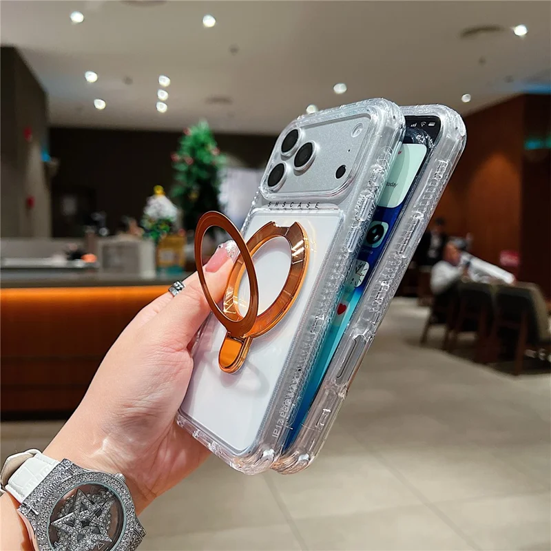 Cover per iPhone 17 Pro Compatibile con MagSafe con Supporto a Cavalletto Antiurto in PC + TPU Trasparente - Rosso Vino