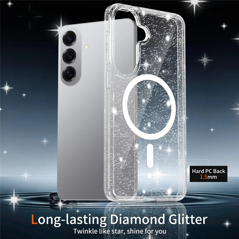 For Samsung Galaxy S26+ Magenetic Case Glitter Powder TPU Scratch-proof Phone Cover with Tempered Glass - Transparent