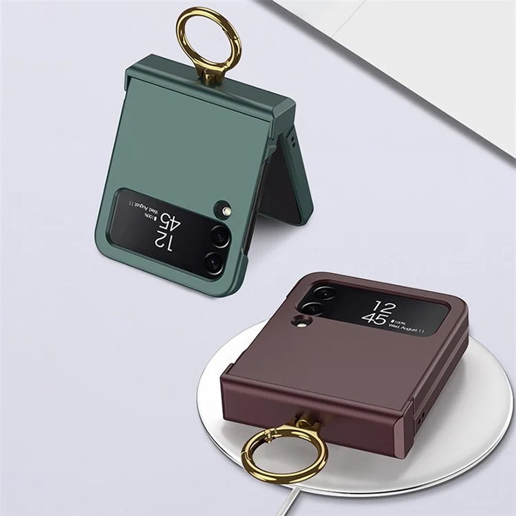 GKK para Samsung Galaxy Z Flip4 5G Hinge Protection Phone Case Hard PC Metal Ring Holder Kickstand Non-Slip Shockproof Cover - Preto