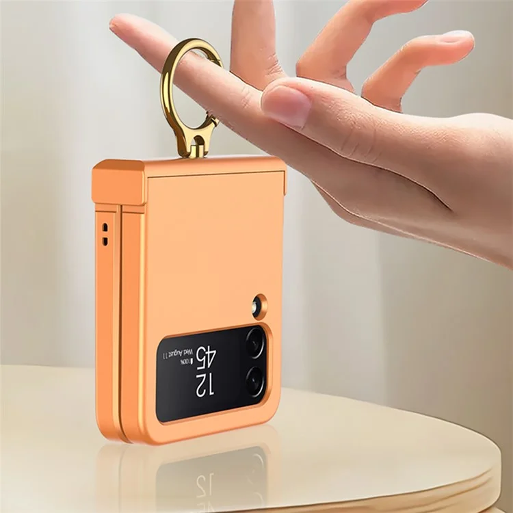 GKK para Samsung Galaxy Z Flip4 5G Hinge Protection Phone Case Hard PC Metal Ring Holder Kickstand Non-Slip Shockproof Cover - Preto