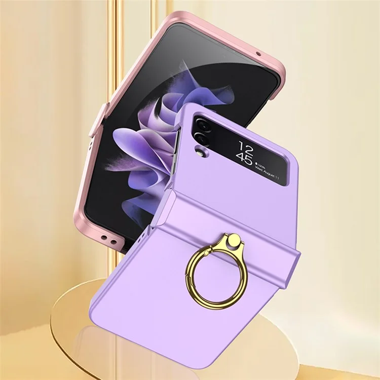 GKK para Samsung Galaxy Z Flip4 5G Hinge Protection Phone Case Hard PC Metal Ring Holder Kickstand Non-Slip Shockproof Cover - Preto