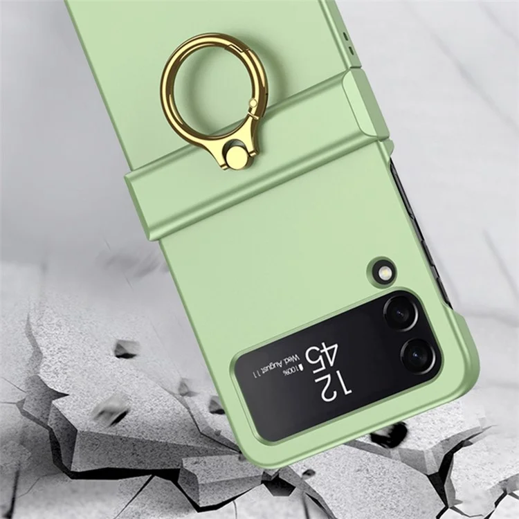 GKK para Samsung Galaxy Z Flip4 5G Hinge Protection Phone Case Hard PC Metal Ring Holder Kickstand Non-Slip Shockproof Cover - Preto