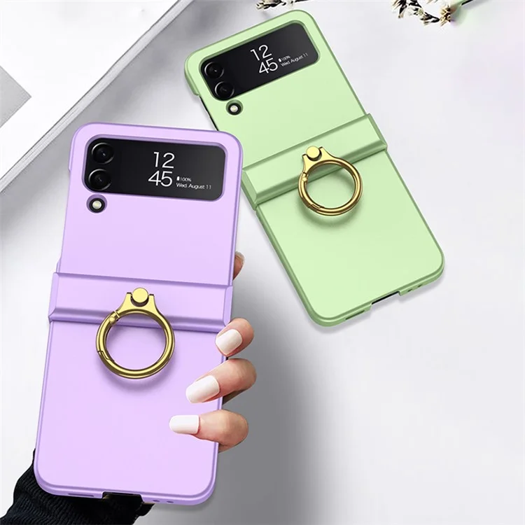 GKK para Samsung Galaxy Z Flip4 5G Hinge Protection Phone Case Hard PC Metal Ring Holder Kickstand Non-Slip Shockproof Cover - Preto