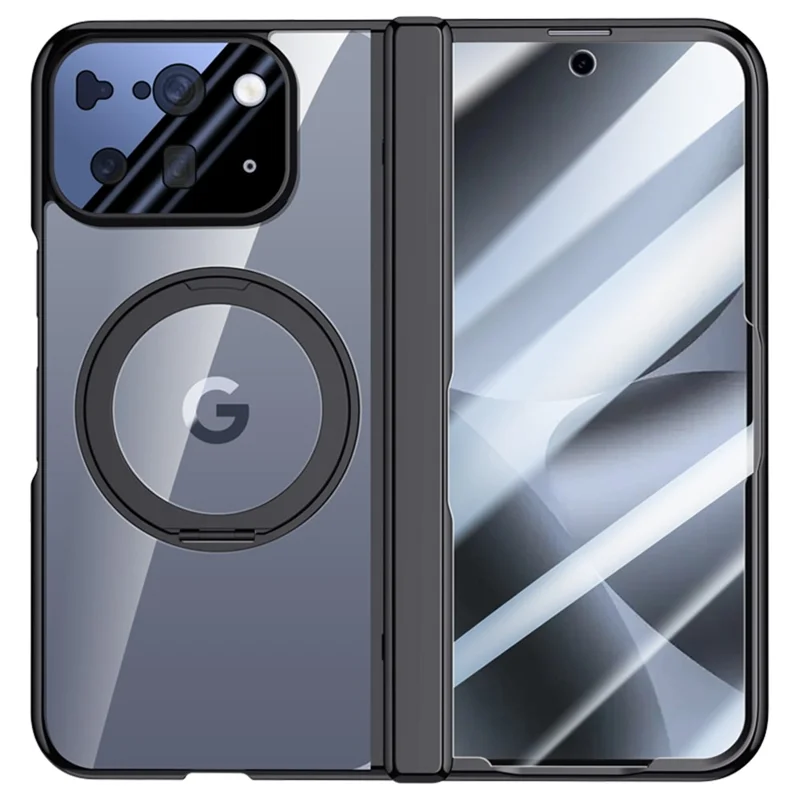 For Google Pixel 10 Pro Fold Magnetic Case Kickstand Electroplated PC Phone Cover Built-In Screen Protector - Black