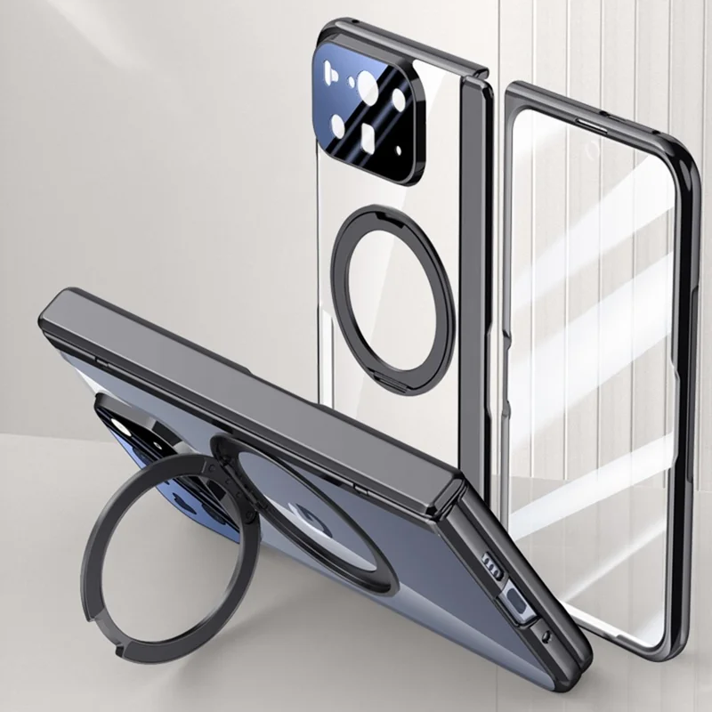 For Google Pixel 10 Pro Fold Magnetic Case Kickstand Electroplated PC Phone Cover Built-In Screen Protector - Black