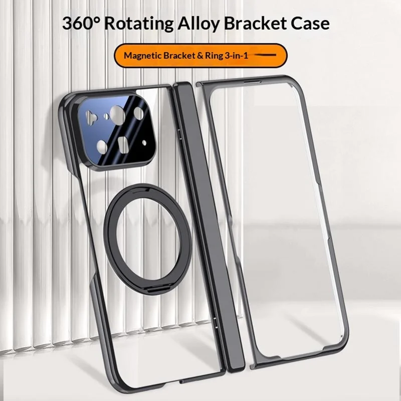 For Google Pixel 10 Pro Fold Magnetic Case Kickstand Electroplated PC Phone Cover Built-In Screen Protector - Black