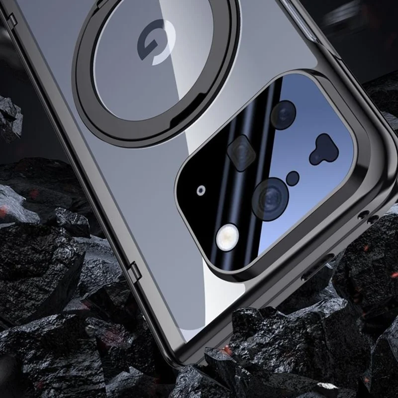 For Google Pixel 10 Pro Fold Magnetic Case Kickstand Electroplated PC Phone Cover Built-In Screen Protector - Black