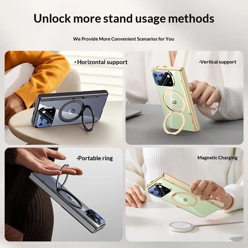 For Google Pixel 10 Pro Fold Magnetic Case Kickstand Electroplated PC Phone Cover Built-In Screen Protector - Black