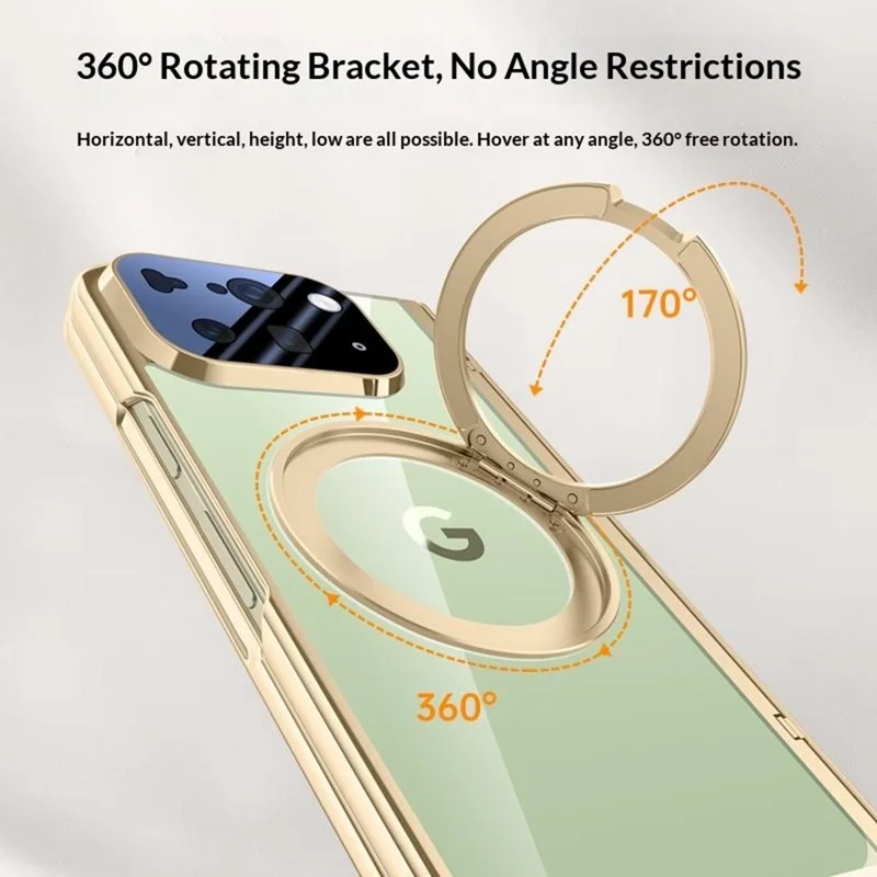 For Google Pixel 10 Pro Fold Magnetic Case Kickstand Electroplated PC Phone Cover Built-In Screen Protector - Black