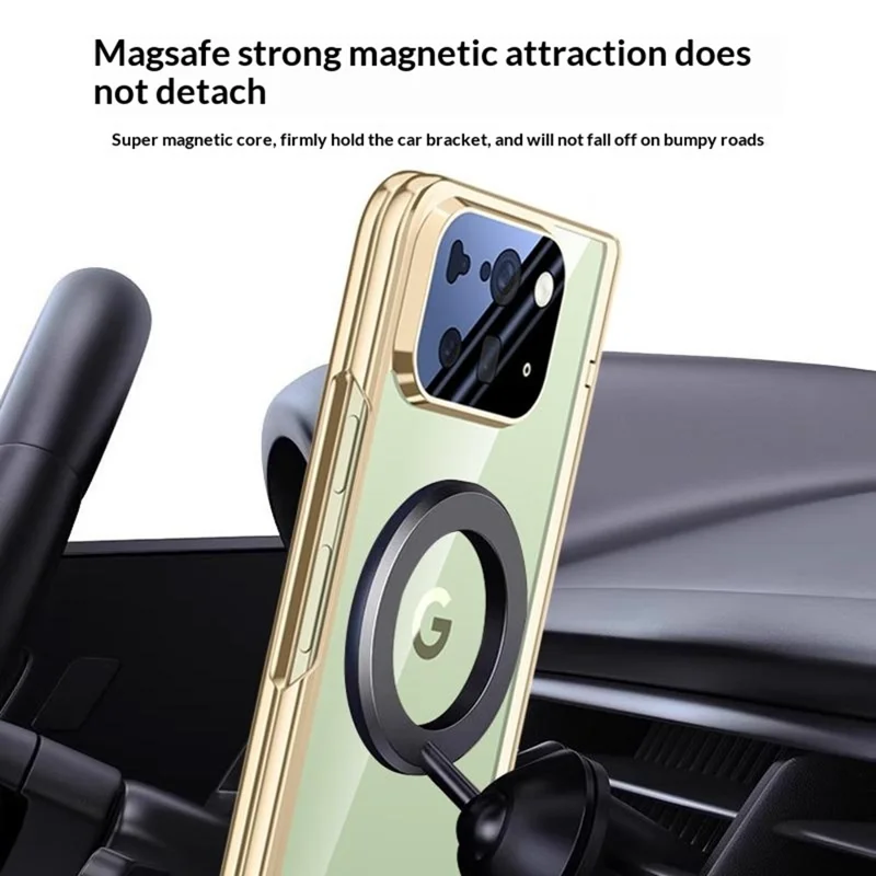 For Google Pixel 10 Pro Fold Magnetic Case Kickstand Electroplated PC Phone Cover Built-In Screen Protector - Black