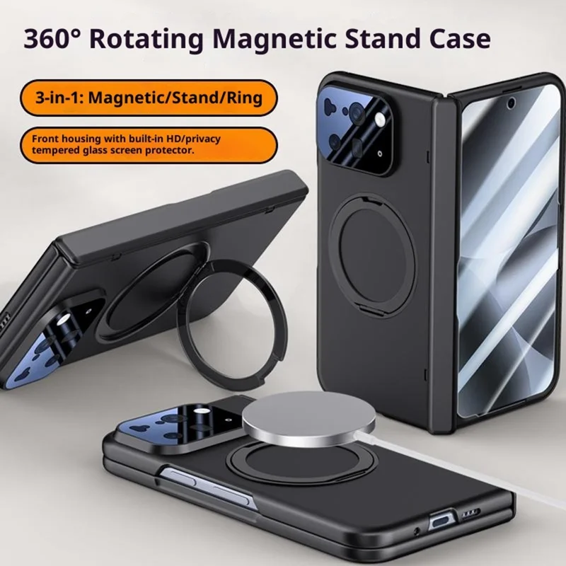 For Google Pixel 10 Pro Fold Case Kickstand Skin Touch PC Phone Cover Built-In Screen Protector - Black