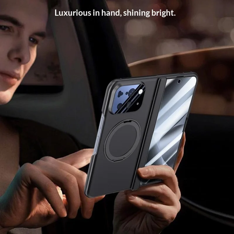 For Google Pixel 10 Pro Fold Case Kickstand Skin Touch PC Phone Cover Built-In Screen Protector - Black