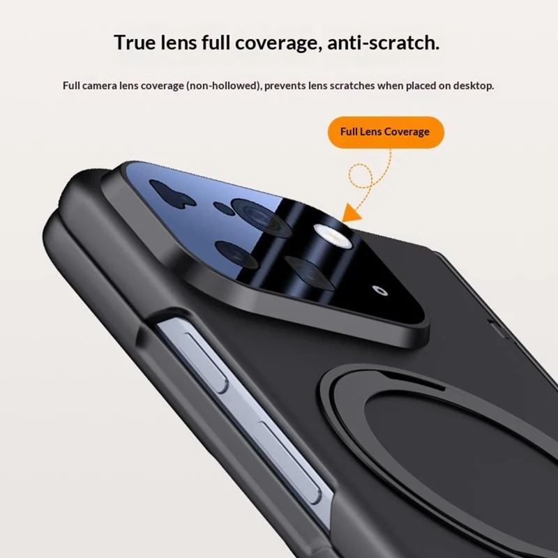 For Google Pixel 10 Pro Fold Case Kickstand Skin Touch PC Phone Cover Built-In Screen Protector - Black