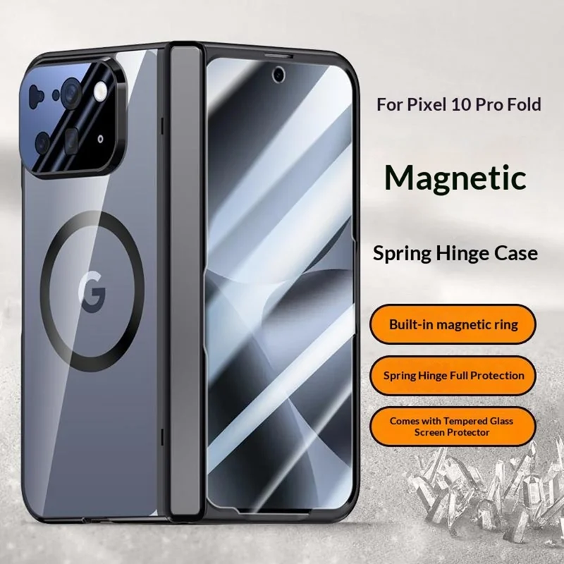 For Google Pixel 10 Pro Fold Magnetic Case Hard PC + Acrylic Phone Cover with HD Screen Protector - Black