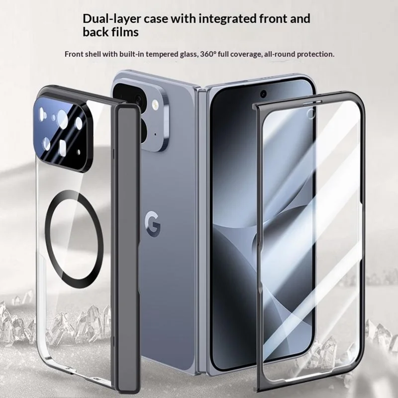 For Google Pixel 10 Pro Fold Magnetic Case Hard PC + Acrylic Phone Cover with HD Screen Protector - Black