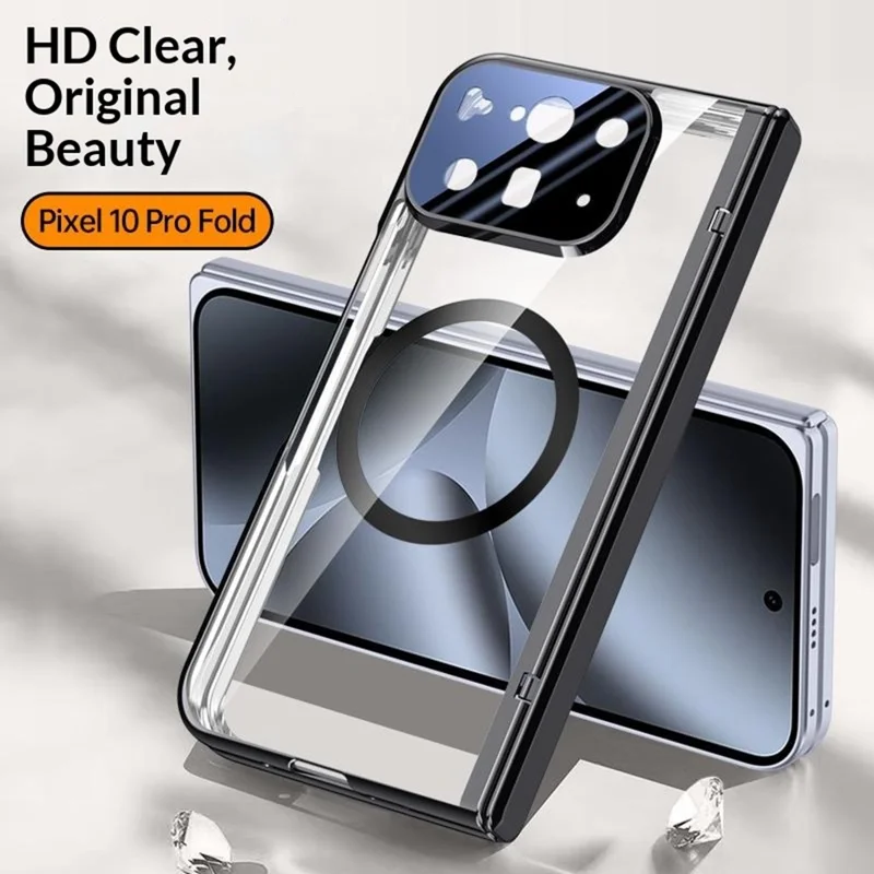 For Google Pixel 10 Pro Fold Magnetic Case Hard PC + Acrylic Phone Cover with HD Screen Protector - Black