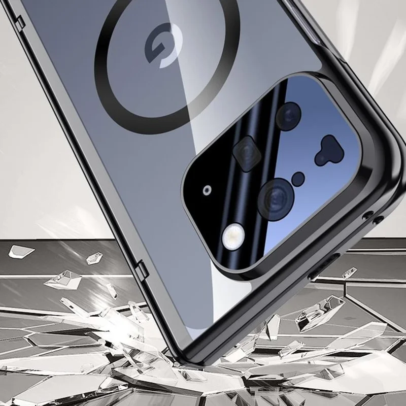 For Google Pixel 10 Pro Fold Magnetic Case Hard PC + Acrylic Phone Cover with HD Screen Protector - Black