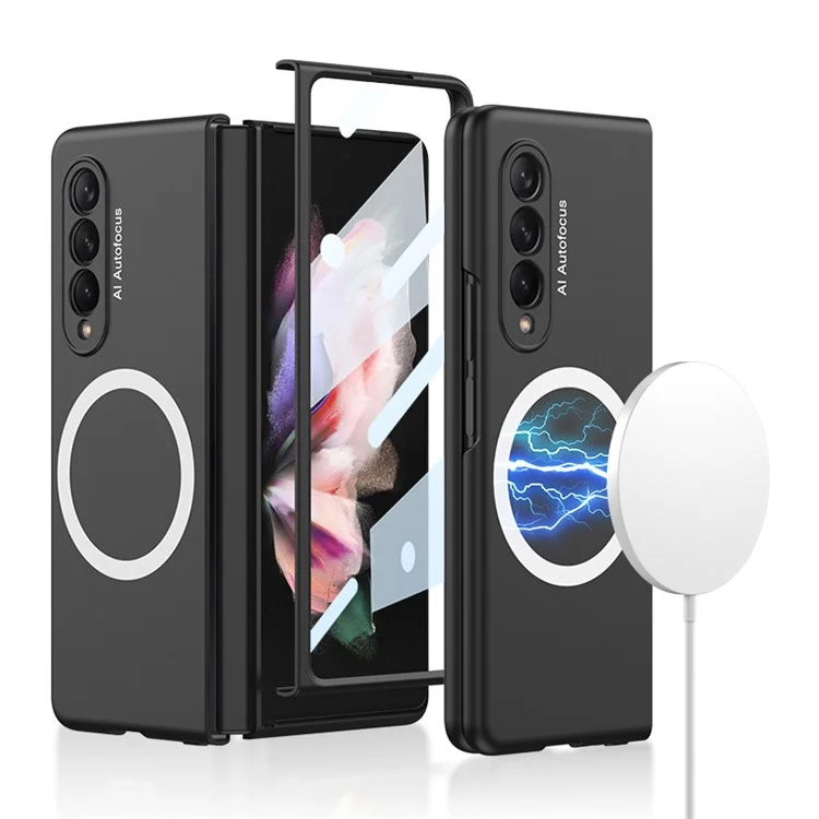 GKK Shockproof Case for Samsung Galaxy Z Fold4 5G Anti-Fingerprint Phone Protector Hard PC Slim Case Compatible with MagSafe Charging (Included Tempered Glass Front Film) - Black