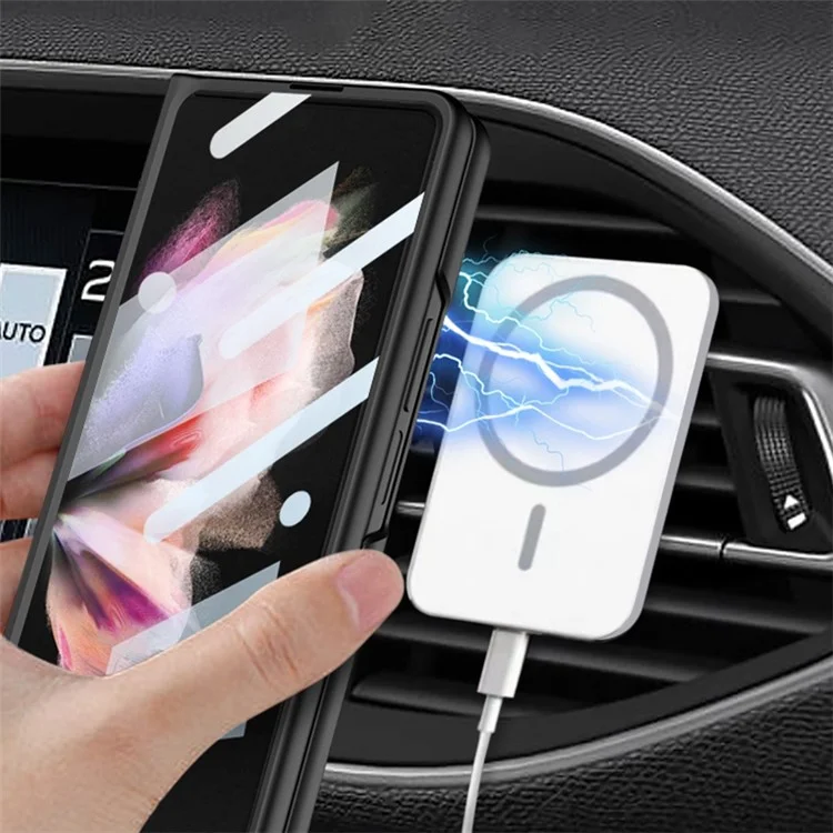 GKK Shockproof Case for Samsung Galaxy Z Fold4 5G Anti-Fingerprint Phone Protector Hard PC Slim Case Compatible with MagSafe Charging (Included Tempered Glass Front Film) - Black