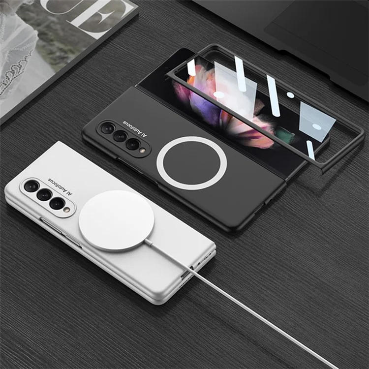 GKK Shockproof Case for Samsung Galaxy Z Fold4 5G Anti-Fingerprint Phone Protector Hard PC Slim Case Compatible with MagSafe Charging (Included Tempered Glass Front Film) - Black