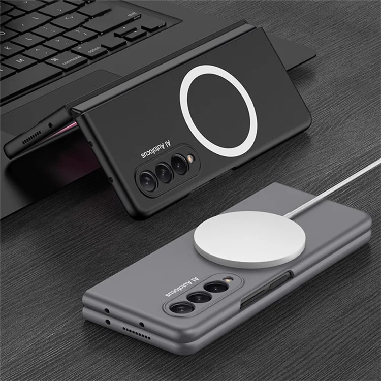 GKK Shockproof Case for Samsung Galaxy Z Fold4 5G Anti-Fingerprint Phone Protector Hard PC Slim Case Compatible with MagSafe Charging (Included Tempered Glass Front Film) - Grey