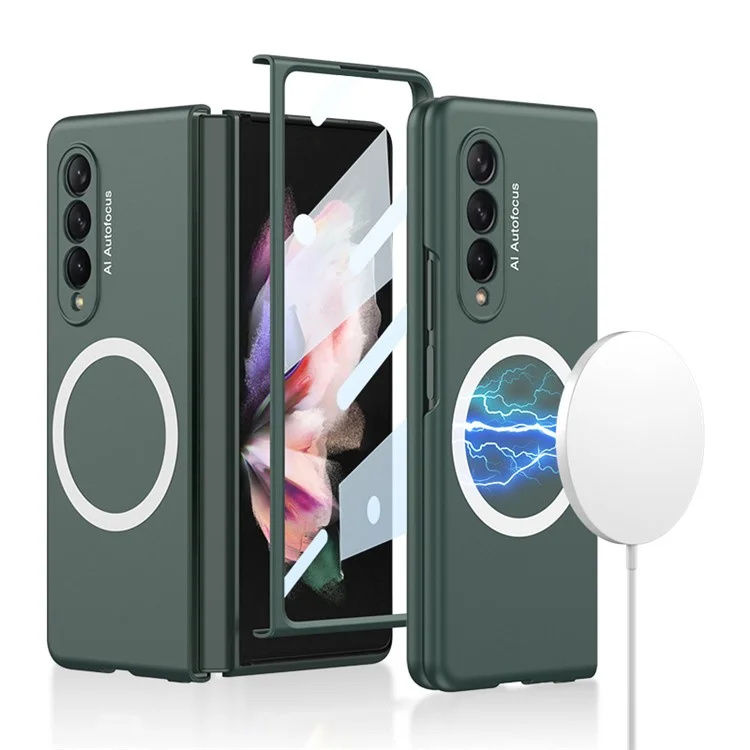 GKK Shockproof Case for Samsung Galaxy Z Fold4 5G Anti-Fingerprint Phone Protector Hard PC Slim Case Compatible with MagSafe Charging (Included Tempered Glass Front Film) - Green