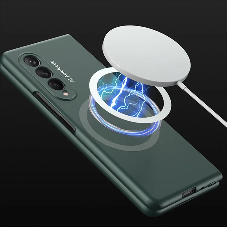 GKK Shockproof Case for Samsung Galaxy Z Fold4 5G Anti-Fingerprint Phone Protector Hard PC Slim Case Compatible with MagSafe Charging (Included Tempered Glass Front Film) - Green
