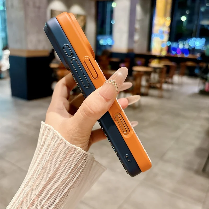 For iPhone 17 Pro Max Magnetic Case Rhinestone Design TPU PC Protective Phone Cover with Tempered Glass Compatible with MagSafe - Orange