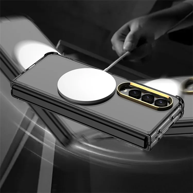 GKK compatibile con custodia per telefono MagSafe per Samsung Galaxy Z Fold4 5G a prova di urti, cover in TPU morbido Anti-Drop, Slim Phone Case con pellicola in vetro temperato - Verde trasparente