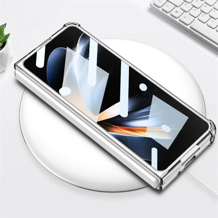 GKK compatibile con custodia per telefono MagSafe per Samsung Galaxy Z Fold4 5G a prova di urti, cover in TPU morbido Anti-Drop, Slim Phone Case con pellicola in vetro temperato - Verde trasparente