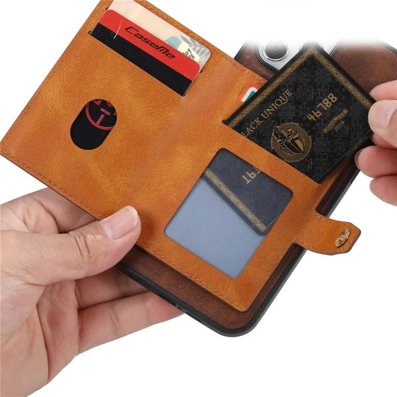 For Samsung Galaxy S23 Protective Phone Case Card Slots Kickstand Design PU Leather Coated TPU Back Cover - Brown