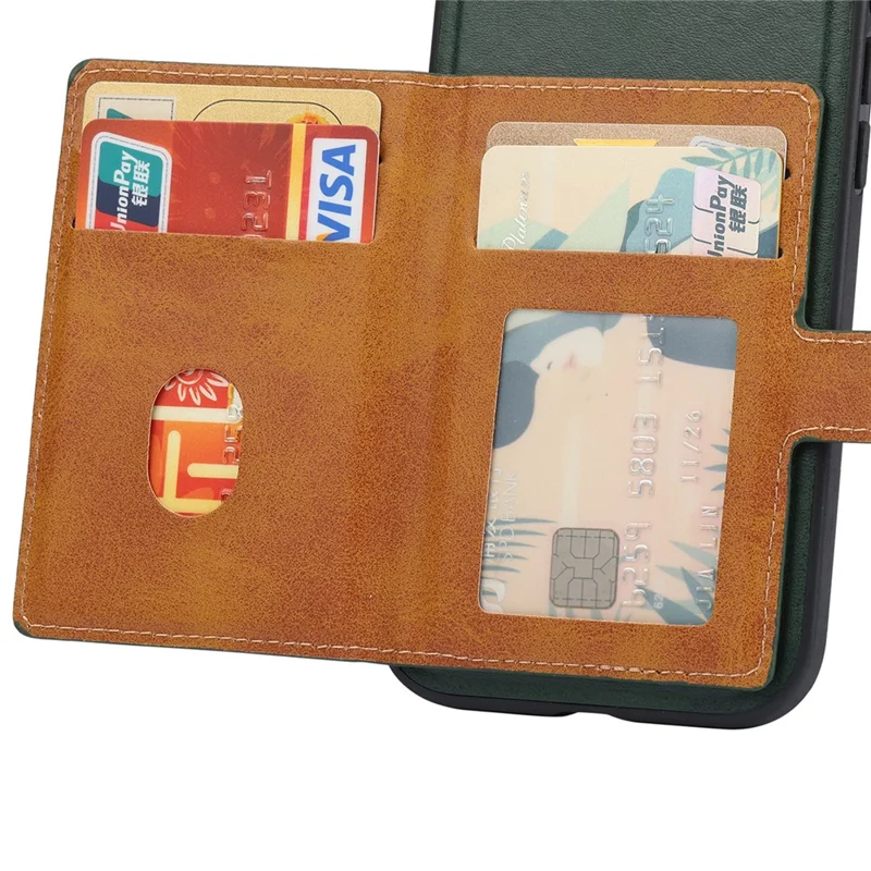 For Samsung Galaxy S23 Protective Phone Case Card Slots Kickstand Design PU Leather Coated TPU Back Cover - Green