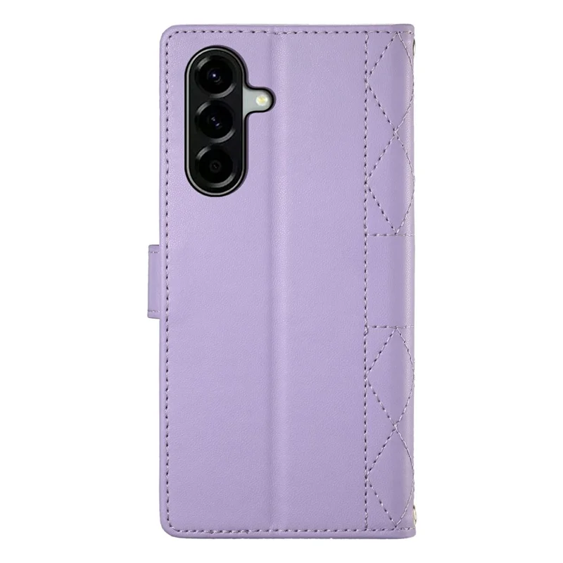 Capa Carteira para Samsung Galaxy A37 com Costura em Losango, Capa de Couro com Suporte e Alça Longa/Curta - Roxo