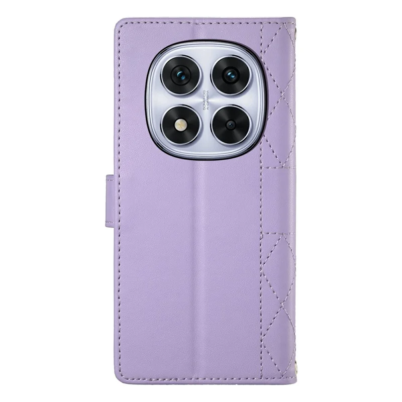 Funda cartera para Xiaomi Redmi Note 15 Pro 4G (Global), funda con diseño de costuras en rombo, soporte, cuero de PU con correa larga/corta - Morado