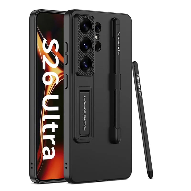 GKK Étui pour Samsung Galaxy S26 Ultra Étui arrière fin en PC avec support intégré et stylet - Noir