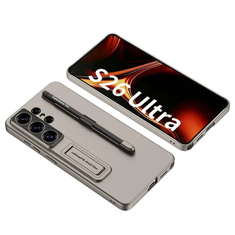 GKK Étui pour Samsung Galaxy S26 Ultra Étui arrière fin en PC avec support intégré et stylet - Noir