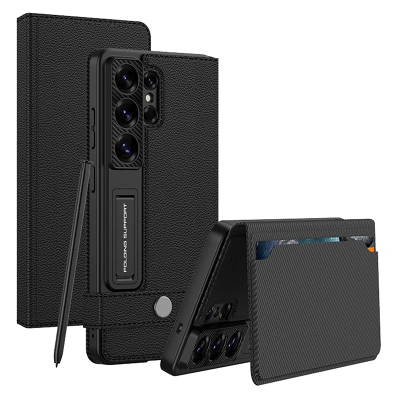 GKK Étui pour Samsung Galaxy S26 Ultra avec Porte-cartes, Support, Couvercle en Cuir - Noir