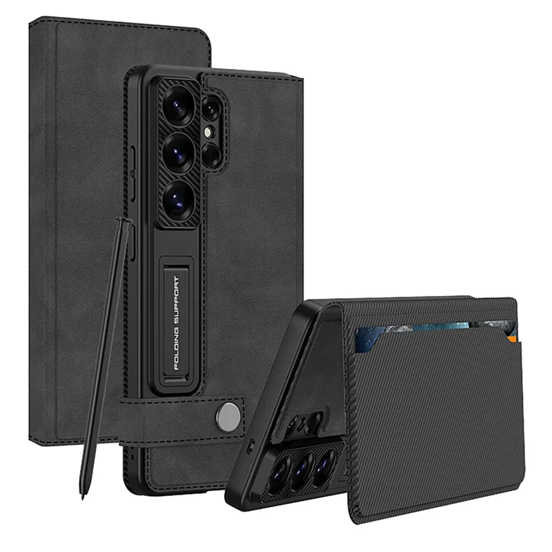 GKK Étui pour Samsung Galaxy S26 Ultra avec porte-cartes, support intégré, housse rabattable en cuir mat, fermeture magnétique - Noir