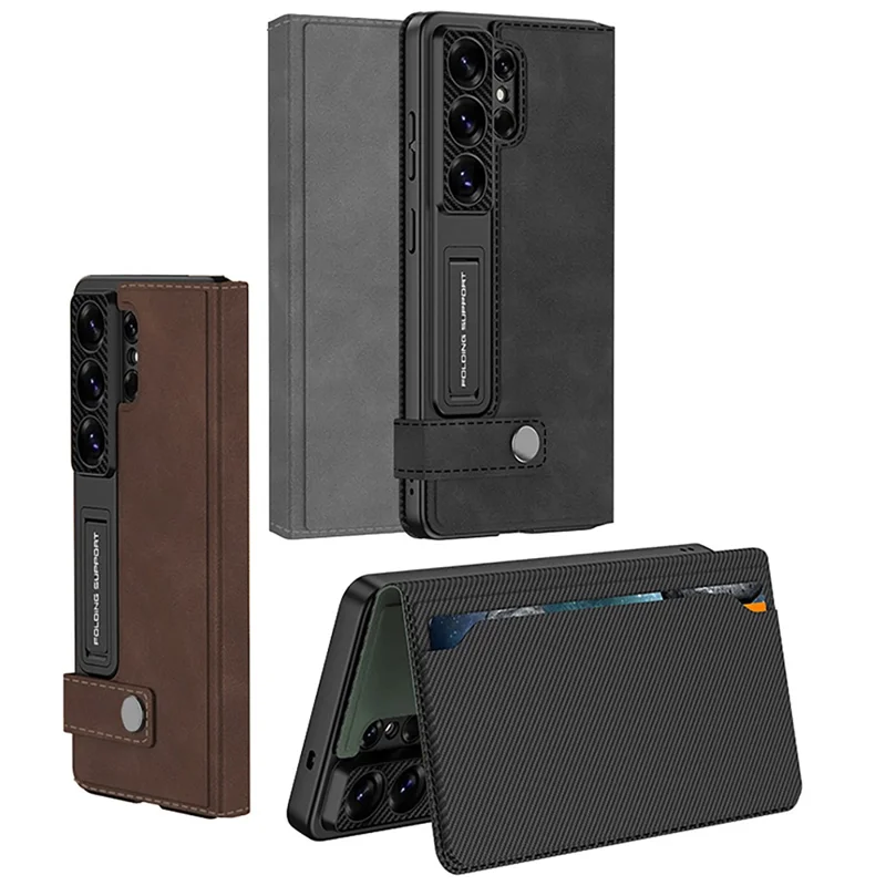 GKK Étui pour Samsung Galaxy S26 Ultra avec porte-cartes, support intégré, housse rabattable en cuir mat, fermeture magnétique - Noir